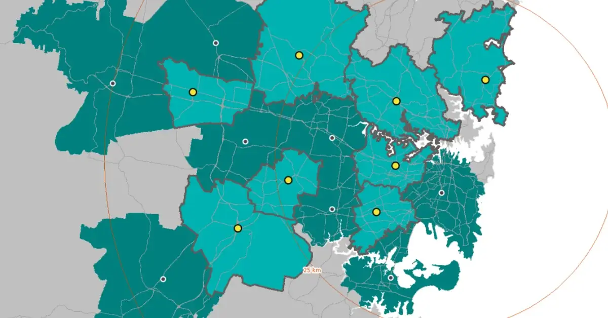 Heat map illustrating strategic site acquisition NSW locations based on blue-collar demographic density and 10-year growth forecasts.