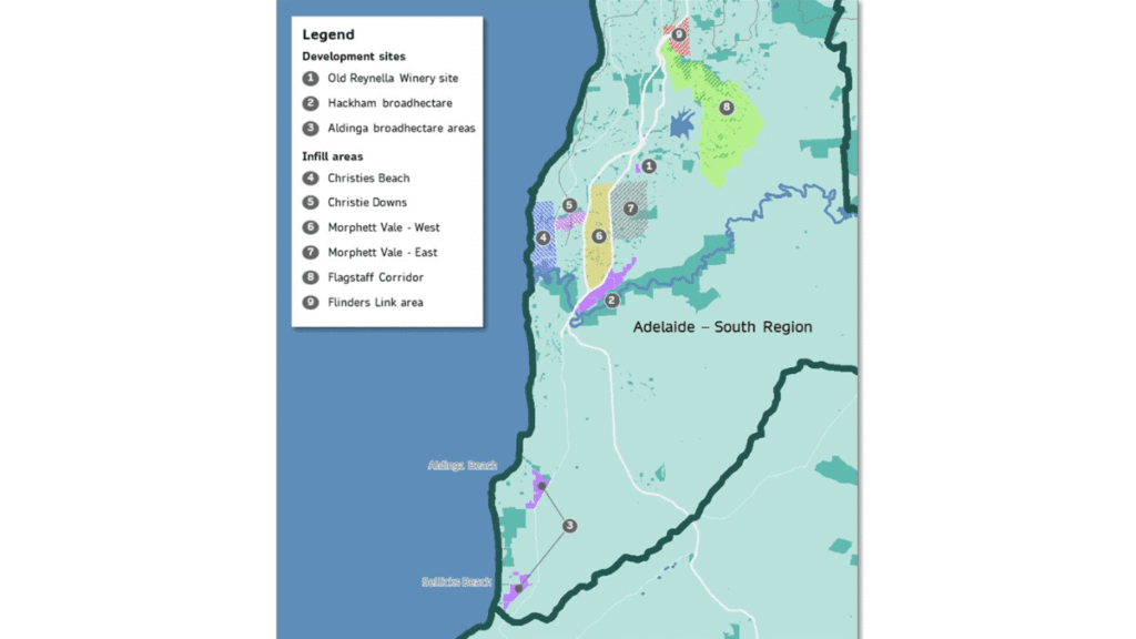 Future land supply map used for the T2D Adelaide population projections peer review and residential capacity analysis.